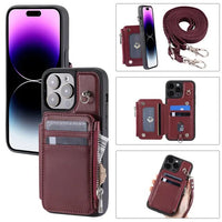 Crossbody Lanyard Flip Leather Zipper Wallet Card Slots Case For iPhone 15 14 13 12 series