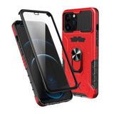 Double Sided Buckle Shockproof Armor Kickstand Holder Case with Tempered Glass Cover for iPhone 13 12 11 Pro Max