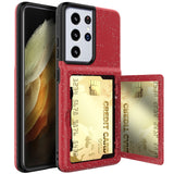 Dual Layer Shockproof Armor Wallet Case With Card Pocket Flip Makeup Mirror Phone Case for Samsung Galaxy S21 Ultra/Plus