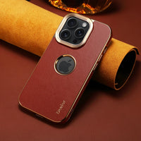 High-End Leather With Metal Camera Protection Business Case For iPhone 15 14 13 12 series