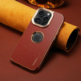 High-End Leather With Metal Camera Protection Business Case For iPhone 15 14 13 12 series