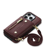 Luxury Leather Card Holder Case With Detachable Lanyard For iPhone 15 14 13 12 series