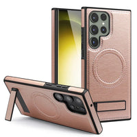 Magnetic Wireless Charging Leather Case With Foldable Kickstand For Samsung Galaxy S24 S23 S22 Ultra Plus
