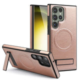 Magnetic Wireless Charging Leather Case With Foldable Kickstand For Samsung Galaxy S24 S23 S22 Ultra Plus