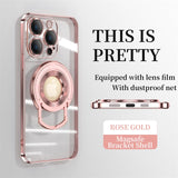 Luxury Plating Transparent Magsafe Magnetic Holder Lens Protect Silicone Case For iPhone 15 14 13 12 series
