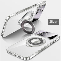 Transparent Magnetic Stand Bracket Glass Lens Film Cases For iPhone 15 14 13 12 series