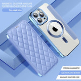 Flip Magnetic Lens Protection Card Holder Leather Case For iPhone 15 14 13 series