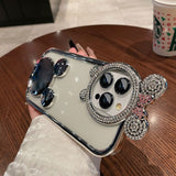 Glitter Diamond Bear Stand Holder Transparent Plating Silicone Case for iPhone 14 13 12 series