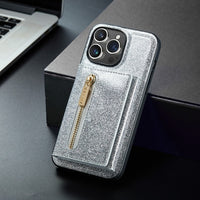 Glitter Leather Zipper Wallet Detachable Cards Slot Magnetic Case For iPhone 14 13 12 series