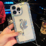 3D Bling Diamond Swan Glitter Crystal Case For iPhone 14 13 12 series