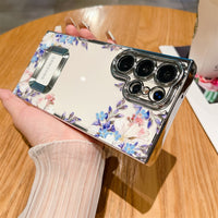 Logo Hole Camera Film Transparent Flower Case For Samsung Galaxy S23 S22 Ultra Plus