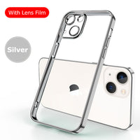 Luxury Plating Frame Soft Silicone Case with Lens Film for iPhone 13 12 11 Pro Max Mini