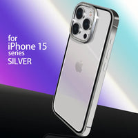 2-in-1 Metal Bumper Stainless Steel Armor Transparent Plastic Case For iPhone 15 series