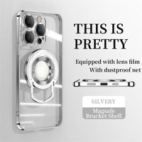 Luxury Plating Transparent Magsafe Magnetic Holder Lens Protect Silicone Case For iPhone 15 14 13 12 series
