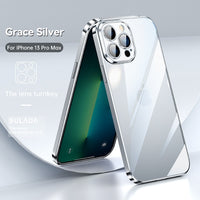 Electroplated Frame Transparent Case With Lens Film for iPhone 14 13 12 series