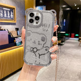 Crossbody Metal Chain Necklace Lanyard Glitter Cartoon Bear Ears Case For iPhone 14 13 12 series