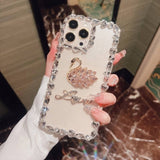 Luxury Glitter Crystal Diamond Bow Tie Silicone Floral Bling Case For iPhone 14 13 12 series