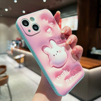 3D Cute Rabbit Pink Cartoon Silicone Case For iPhone 14 13 12 series