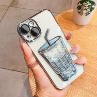 Glitter Quicksand Bubble Tea Cup Clear Soft Case For iPhone 14 13 12 series