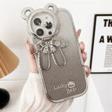 Glitter Bear Shoulder Strap Camera Stand Holder Case for iPhone 14 13 12 series