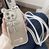 Glitter Bear Shoulder Strap Camera Stand Holder Case for iPhone 14 13 12 series