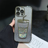 Glitter Quicksand Bubble Tea Cup Clear Soft Case For iPhone 14 13 12 series