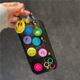 Cute Mirror Smiley Keychain Lens Protection Clear Soft Case For iPhone 14 13 12 series