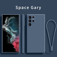 2 in 1 Square Liquid Silicone Case With Strap for Samsung Galaxy S22 S21 S20 Ultra Plus FE