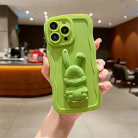 Rabbit Stand Silicone Wave Edge Candy Color Soft Case For iPhone 15 14 13 12 series