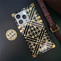 Luxury Glitter Square Houndstooth Plaid Pattern Case For iPhone 14 13 12 series