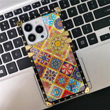 Bohemian Ethnic Style Pattern Geometric Flower Square Case For iPhone 14 13 12 series