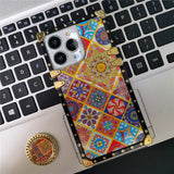 Bohemian Ethnic Style Pattern Geometric Flower Square Case For iPhone 14 13 12 series