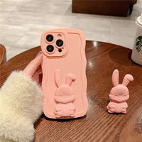 Rabbit Stand Silicone Wave Edge Candy Color Soft Case For iPhone 15 14 13 12 series