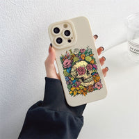 Skeleton Skull Flowers Pattern Soft Silicone Case For iPhone 14 13 12 series