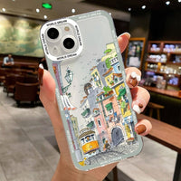 Cartoon Colourful Anime Hand Painted House Scenery Clear Case For iPhone 14 13 12 series