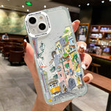 Cartoon Colourful Anime Hand Painted House Scenery Clear Case For iPhone 14 13 12 series