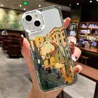 Cartoon Colourful Anime Hand Painted House Scenery Clear Case For iPhone 14 13 12 series