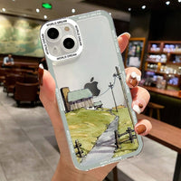 Cartoon Colourful Anime Hand Painted House Scenery Clear Case For iPhone 14 13 12 series