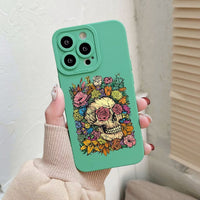 Skeleton Skull Flowers Pattern Soft Silicone Case For iPhone 14 13 12 series