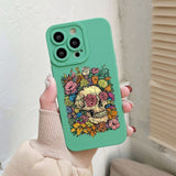 Skeleton Skull Flowers Pattern Soft Silicone Case For iPhone 14 13 12 series