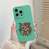 Skeleton Skull Flowers Pattern Soft Silicone Case For iPhone 14 13 12 series