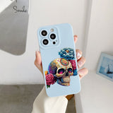 Skeleton Skull Flowers Pattern Soft Silicone Case For iPhone 14 13 12 series