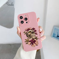 Skeleton Skull Flowers Pattern Soft Silicone Case For iPhone 14 13 12 series