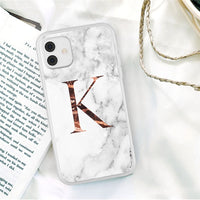 Initial Letter A Z Crown Soft Matte Marble Phone Case For iPhone 12 11 Series