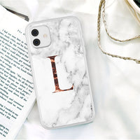 Initial Letter A Z Crown Soft Matte Marble Phone Case For iPhone 12 11 Series