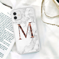Initial Letter A Z Crown Soft Matte Marble Phone Case For iPhone 12 11 Series