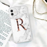 Initial Letter A Z Crown Soft Matte Marble Phone Case For iPhone 12 11 Series