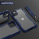 Carbon Fiber Shockproof Bumper Armor Transparent Lanyard Phone Case For iPhone 12 Series