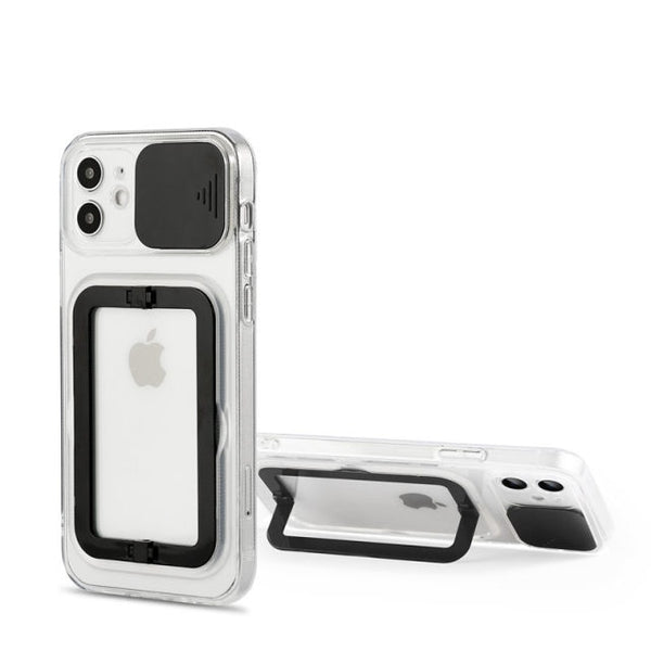 New Transparent Stand Holder Camera Protector Phone Case For iPhone 13 12 11 Series