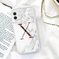 Initial Letter A Z Crown Soft Matte Marble Phone Case For iPhone 12 11 Series